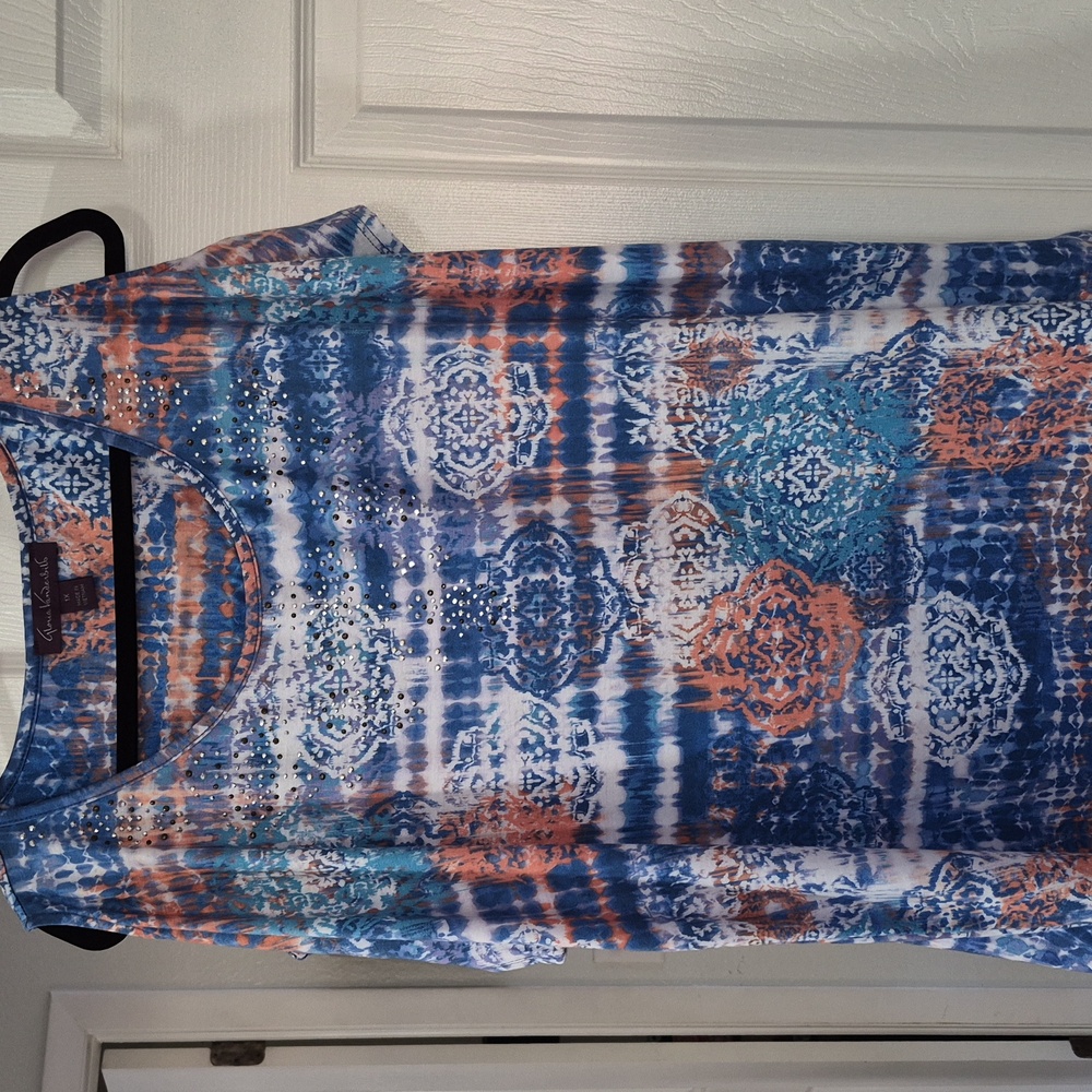 Cold Shoulder Blue and Orange Patterned Top Sz 1X